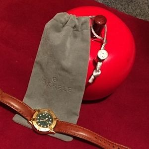 Authentic NWOT Michele gold/brown leather band